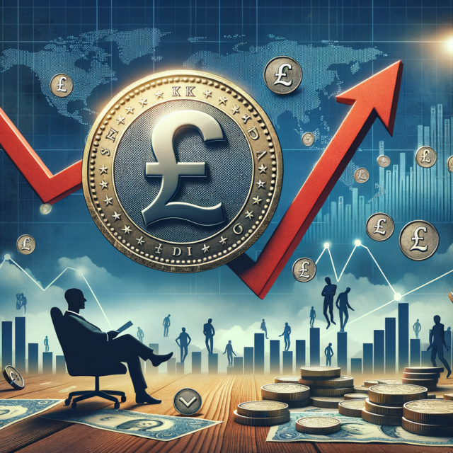 Digital illustration of the British pound symbol with upward graphs, depicting economic growth and investment trends.